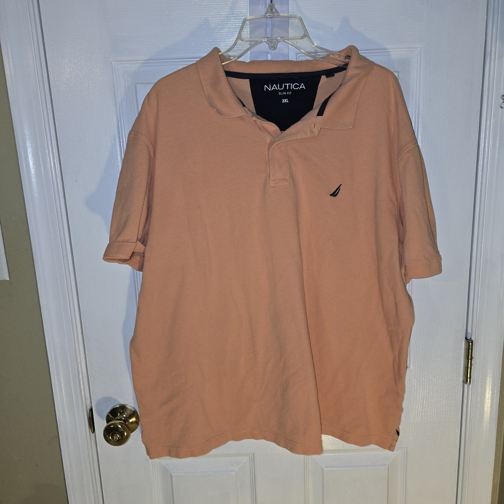 Nautica Men's Polo Shirt 3XL Slim Fit‎ Peach Casual Short Sleeve Top